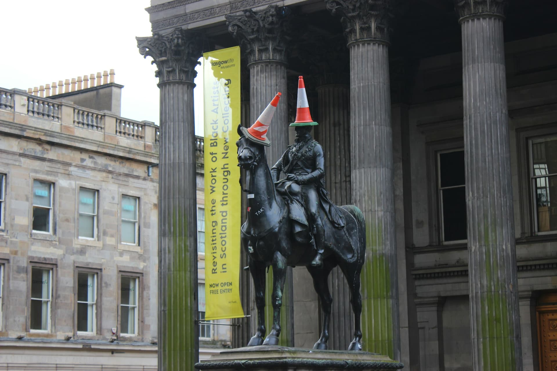Glasgow's Wellington statue outside the Gallery of Modern Art.