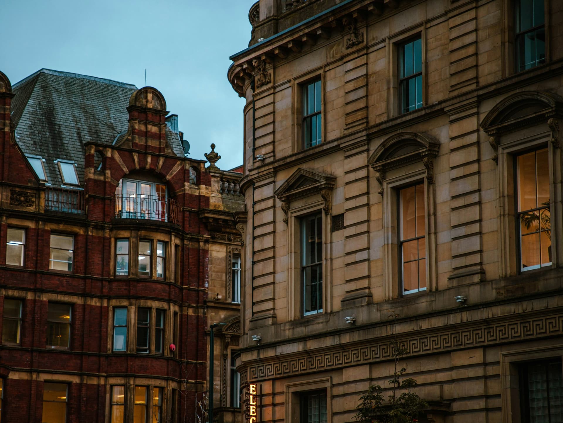 Victorian red-brick facades in central Leeds.