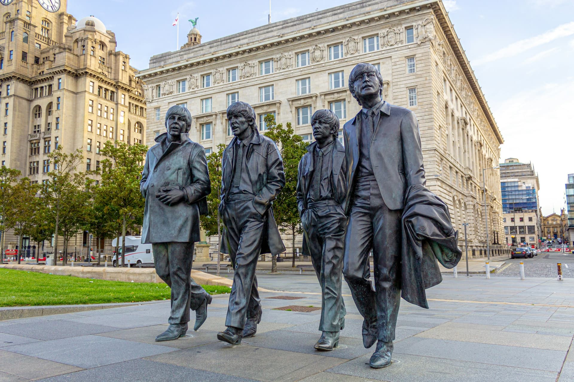 The Beatles statues at Liverpool's Pier Head.