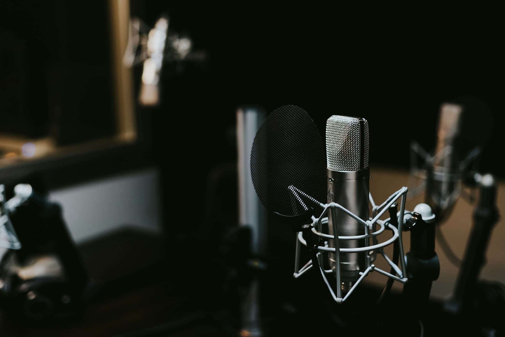 A studio condenser microphone ready for a vocal session.