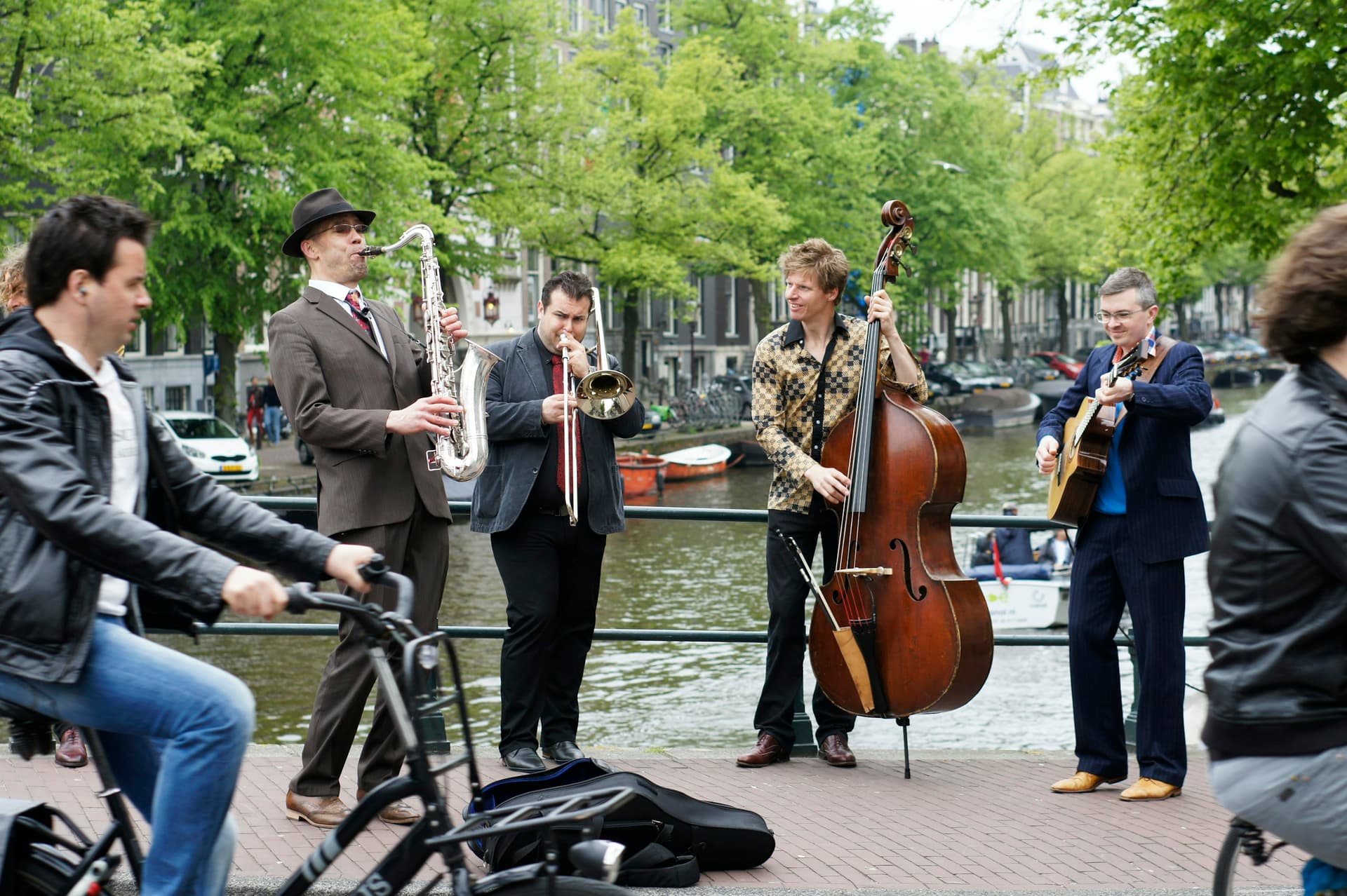 A trumpeter performing with a jazz band.